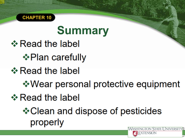A screenshot of a summary slide from the planning the pesticide application slideshow