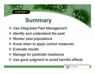 A screenshot of a summary slide from the integrated pest management slideshow
