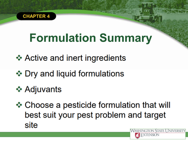 A screenshot of a summary slide from the pesticide formulations slideshow
